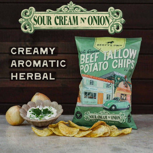 Beefy's Own Beef Tallow Potato Chips – Sour Cream N' Onion, 5 oz