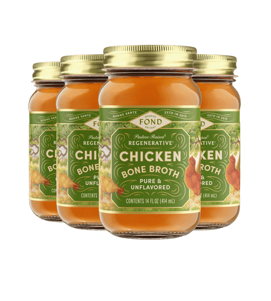 FOND – Pasture-Raised Chicken Bone Broth – Pure & Unflavored – 4 × 14 oz