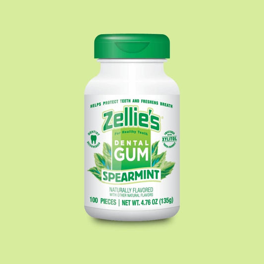 Zellie's Xylitol Dental Gum — Spearmint, 100-Count Jar