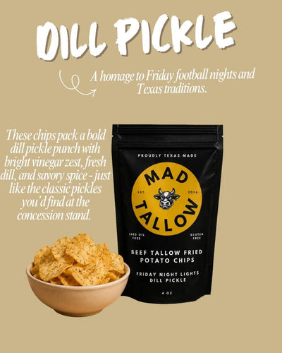 Mad Tallow Friday Night Lights Dill Pickle Beef Tallow Potato Chips, 4 oz