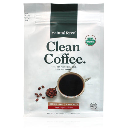 Natural Force Clean Coffee Organic Whole Bean Medium Roast 12 oz — front