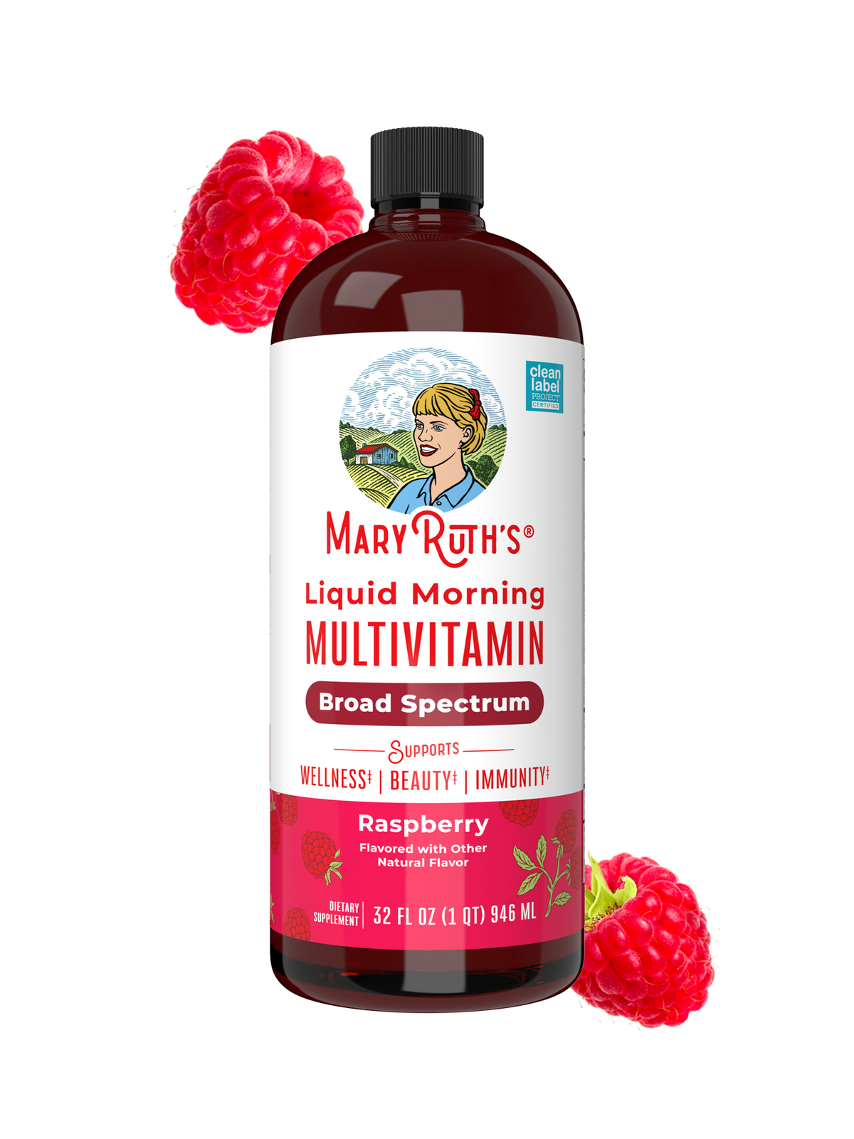 MaryRuth’s Liquid Morning Multivitamin — Raspberry, 32 fl oz — packaging