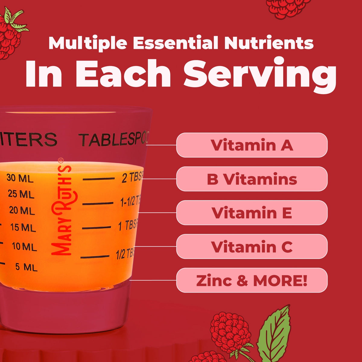 MaryRuth’s Liquid Morning Multivitamin — Raspberry, 32 fl oz — ingredients