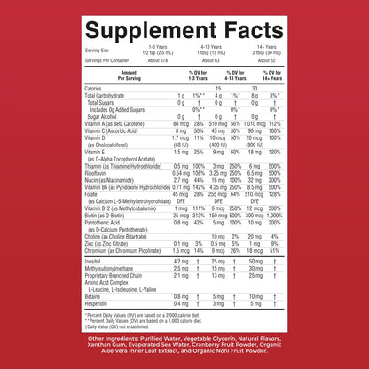 MaryRuth’s Liquid Morning Multivitamin — Raspberry, 32 fl oz — supplement facts