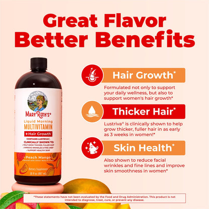 MaryRuth’s Liquid Morning Multivitamin + Hair Growth — Peach Mango, 30 fl oz — product information