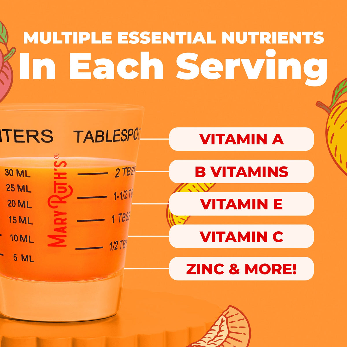 MaryRuth’s Liquid Morning Multivitamin + Hair Growth — Peach Mango, 30 fl oz — ingredients