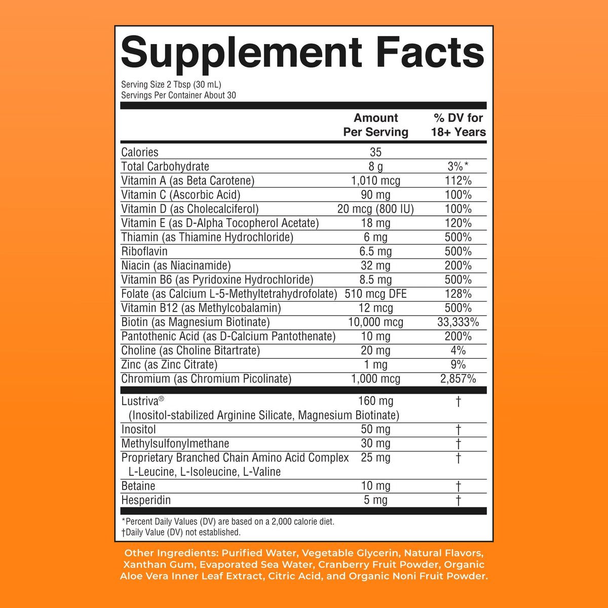 MaryRuth’s Liquid Morning Multivitamin + Hair Growth — Peach Mango, 30 fl oz — supplement facts