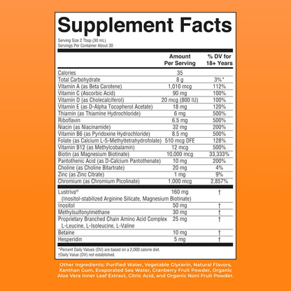 MaryRuth’s Liquid Morning Multivitamin + Hair Growth — Peach Mango, 30 fl oz — supplement facts