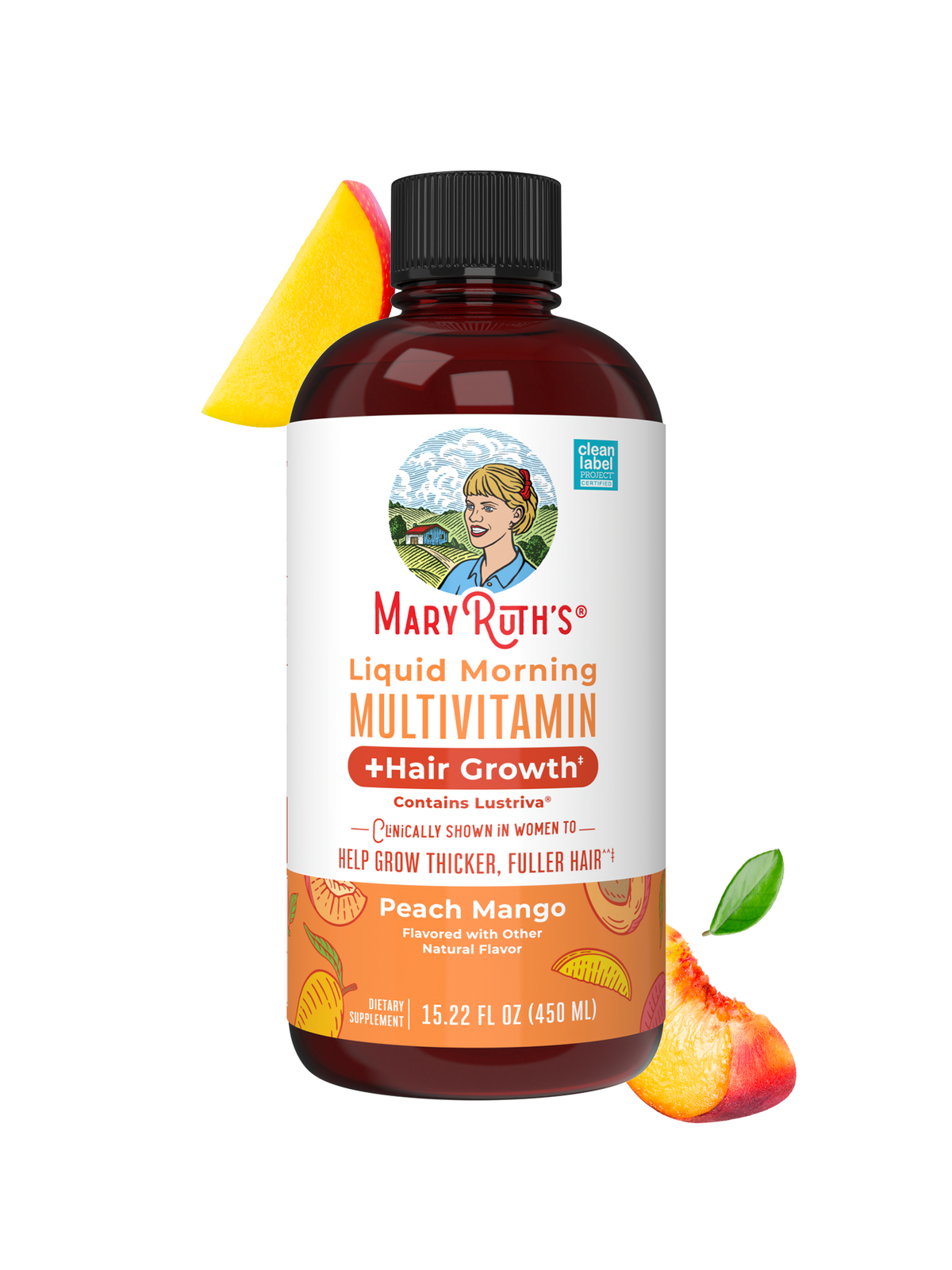 MaryRuth’s Liquid Morning Multivitamin + Hair Growth — Peach Mango, 15 fl oz — packaging