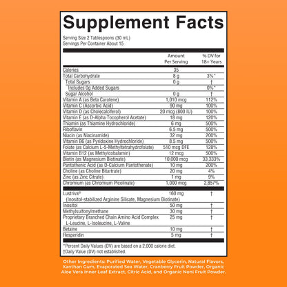 MaryRuth’s Liquid Morning Multivitamin + Hair Growth — Peach Mango, 15 fl oz — supplement facts