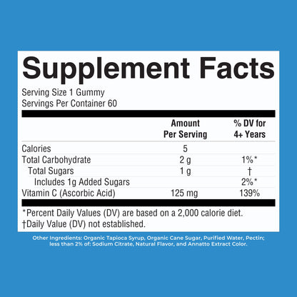 MaryRuth’s Vitamin C Gummies — Orange, 60 Gummies — supplement facts