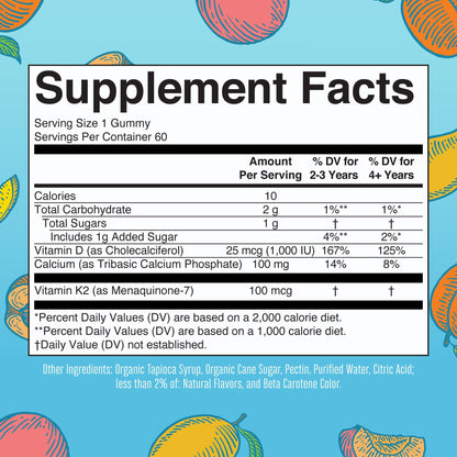 MaryRuth’s K2 + D3 Calcium Gummies — 60 Gummies — supplement facts