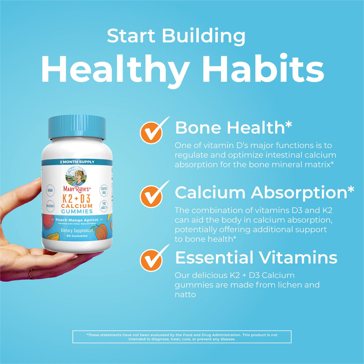 MaryRuth’s K2 + D3 Calcium Gummies — 60 Gummies — product information