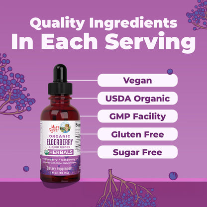 MaryRuth’s Organic Elderberry Liquid Drops — Raspberry Blueberry, 1 fl oz — ingredients