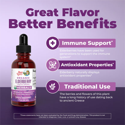 MaryRuth’s Organic Elderberry Liquid Drops — Raspberry Blueberry, 1 fl oz — product information