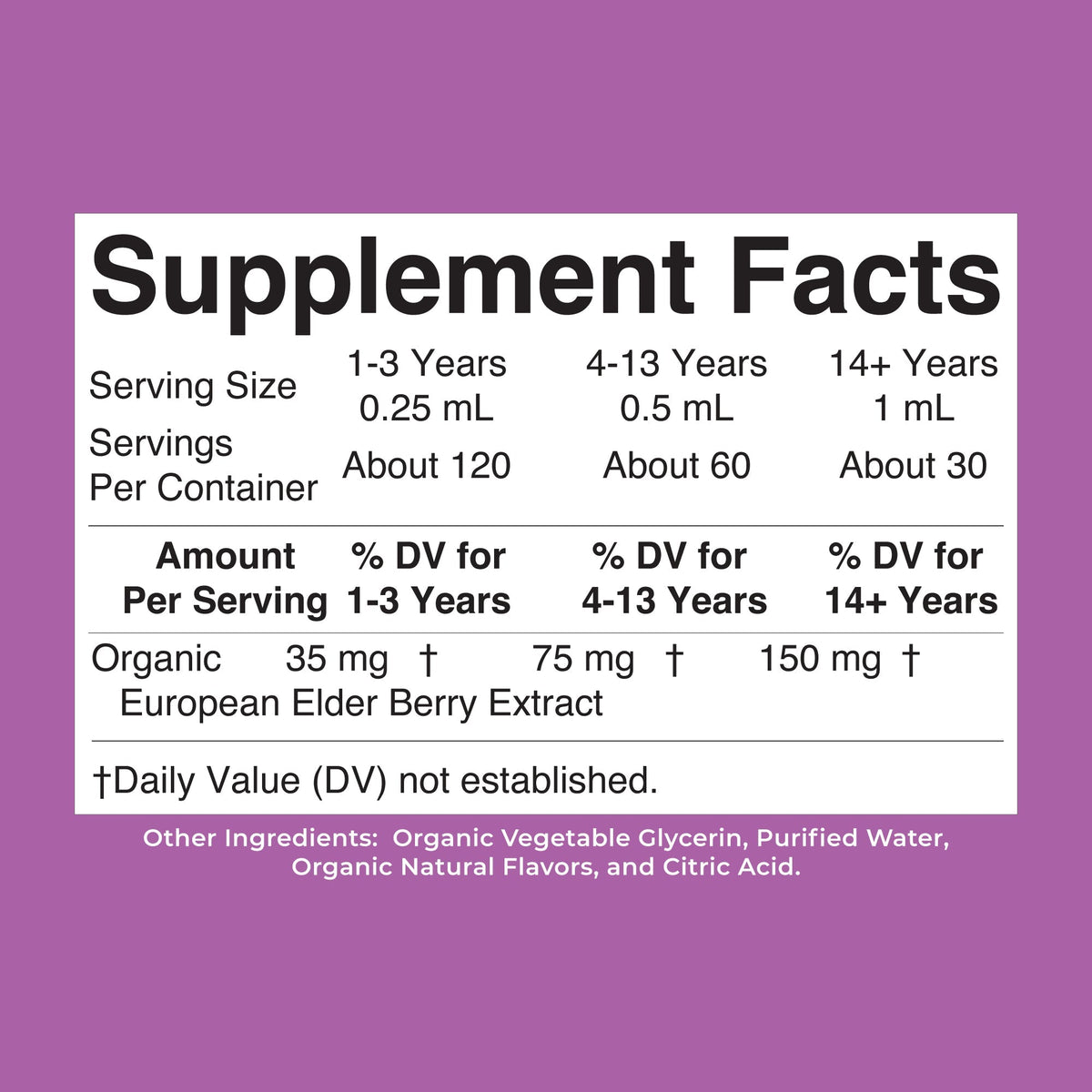 MaryRuth’s Organic Elderberry Liquid Drops — Raspberry Blueberry, 1 fl oz — supplement facts