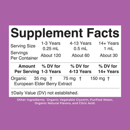 MaryRuth’s Organic Elderberry Liquid Drops — Raspberry Blueberry, 1 fl oz — supplement facts