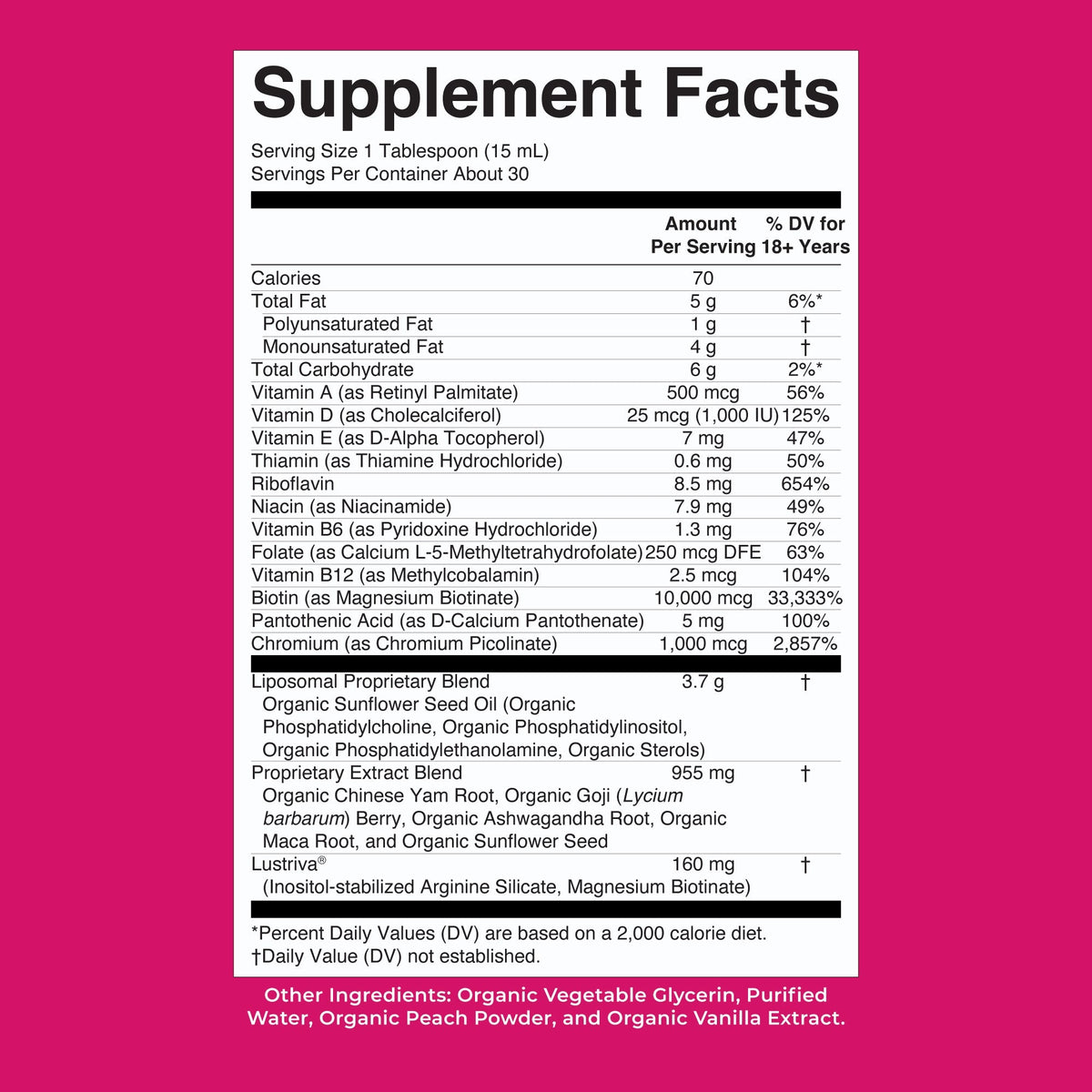 MaryRuth’s Women's Multivitamin + Hair Growth Liposomal — Peach, 15 fl oz — supplement facts